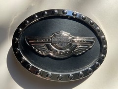 Harley-Davidson 100th Anniversary belt buckle.Bar&Shield w/wings.Chrome plated.