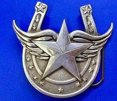 Lucky Horseshoe Winged Star Fine Pewter 2004 Belt Buckle Great American Products