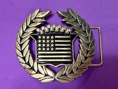 Cadillac Crown Logo Emblem Flag Silver Color Famous Stars & Straps Belt Buckle