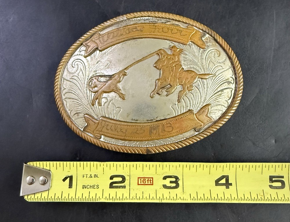 Vintage German Silver Western Belt Buckle Cowboy Roping Vj07