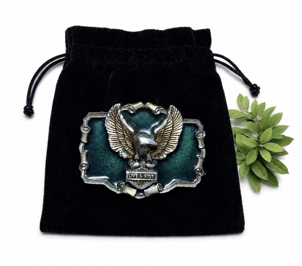 Vintage Eagle Live To Ride Belt Buckle Green Enamel 1983 Made In USA