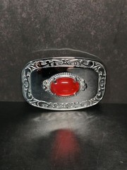 Western Red Stone Silver Belt Buckle