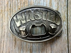 WASTED Statement Funny Novelty Silver Tone KALAN Belt Buckle with Bottle Opener
