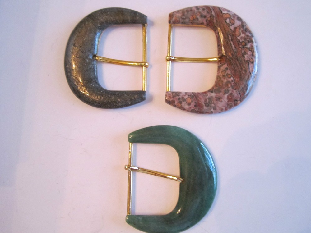 3 LARGE STONE BELT BUCKLES – ALL 3 ARE 3 1/2&Prime; X 3&Prime; – POLISHED STONES – FITS 2&Prime;
