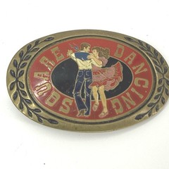 VINTAGE ADM SQUARE DANCING BELT BUCKLE RED ENAMEL Western
