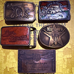 Lot of 5 Western Logo Belt Buckles 1.5in Metal/Leather Antique Finish