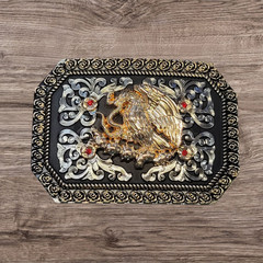 Cowboy Belt Buckle For Men Mexican Eagle 4.25&Prime;x3&Prime; Gold Tone/Silver/Black