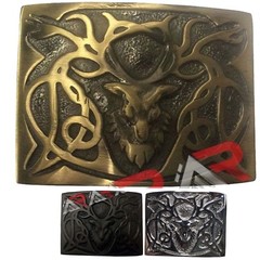 AAR Scottish Kilt Belt Buckle Stag Head Chrome Antique Black Size 3&Prime; X 2.2/5&Prime;
