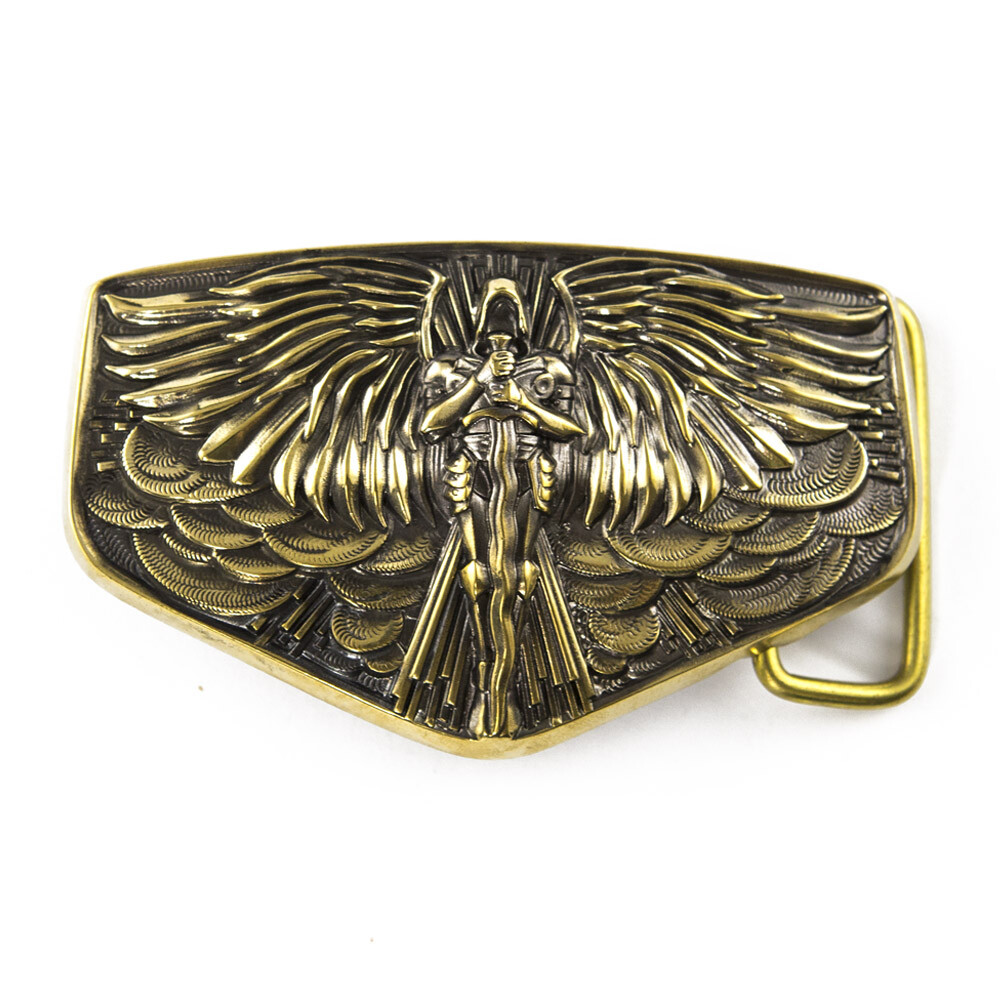 Archangel Michael brass belt buckle; Saint Michael image; Tyrael belt buckle
