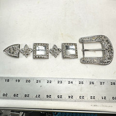 Laly Design Buckle 6 Pc Set Silver Tone Metal Rhinostone Fleur de Lis Tip