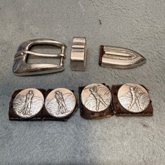 Onyx by Brighton Vintage 1998 Golf Belt Buckle Set Keeper Tip 4 Conchos Silver