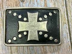 Centered Iron Cross Religious Gothic Punk Biker Vibe Leather Metal Belt Buckle