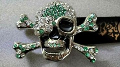 VINTAGE SCULL HIP HOP METAL RHINESTONES BUCKLE & Genuine Leather SCULL Belt