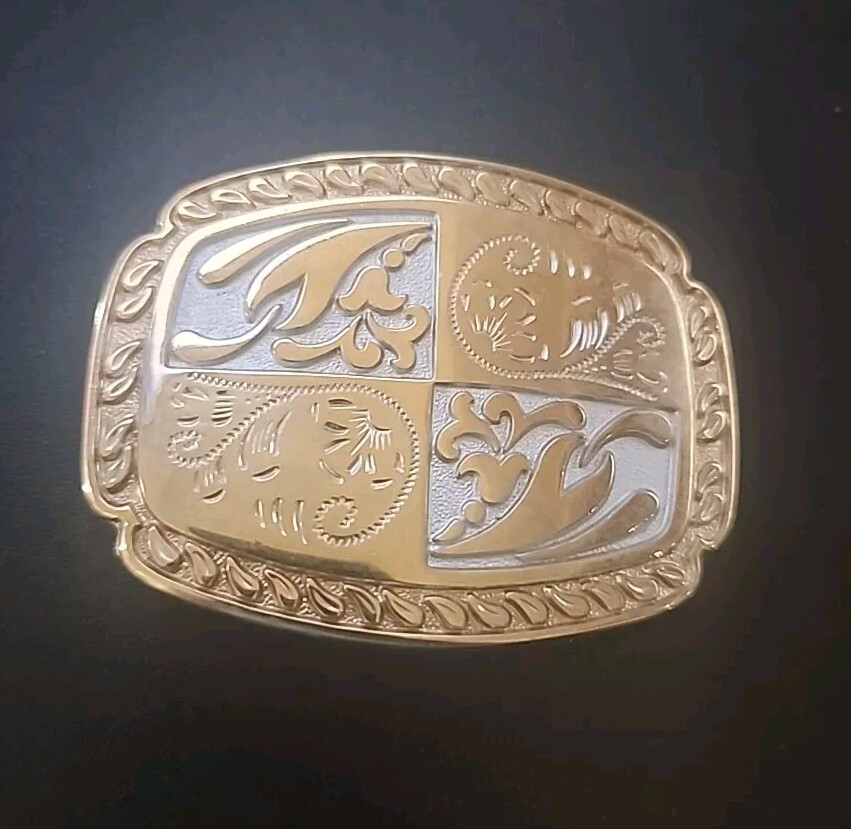 Unique Vintage 1980&rsquo;s Western Gold & White Belt Buckle