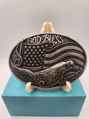 Nocona Men&rsquo;s Western Oval Belt Buckle Flag Eagle Antique Finish MPN 37016