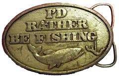 Vintage Metal I&rsquo;d Rather Be Fishing Belt Buckle Pewter Color Capt Hawk&rsquo;s USA