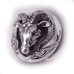 Aries Ram Head Sterling Silver Round Belt Buckle