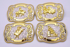BULL RIDE RODEO LONG HUGE RODEO BIG COWBOY WESTERN GOLD SILVER SHINE BELT BUCKLE