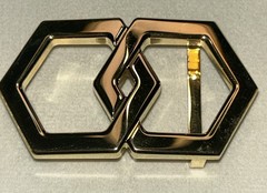 HEX TIE Geometric Gold Tone Belt Buckle Modern 3” 69g EUC Made In Italy Designer