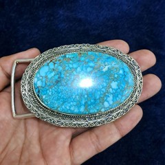 Natural Turquoise Belt Buckle Large Statement Western Belt Buckle Blue Turquoise