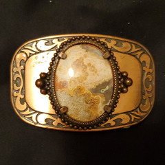 Men&rsquo;s Western Metal Belt Buckle Gold/Black Scroll Pattern Stone Inlay 1.5&Prime;