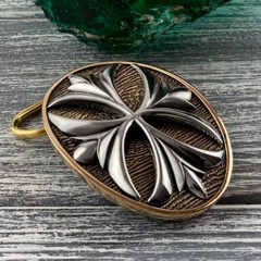 Belt buckle brass, sterling silver 925, Maltese cross, Cross buckle