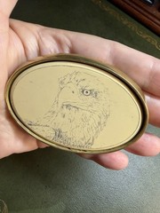 Vintage BARLOW Solid Brass Belt Buckle Bald Eagle Scrimshaw Style Southwestern