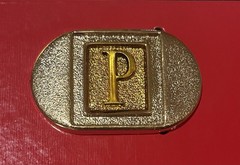 Vintage Lee Monogram P Buckle & Belt Set In Xmas Gift Box Made In USA NEW 32-34