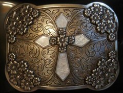 Blazin Roxx RECTANGLE FLORAL ACCENTS CROSS BELT BUCKLE 37928