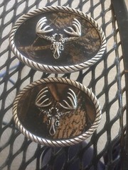 Pair Nocona Western Belt Buckle Longhorn Steer Head Skull Silver And Camo.