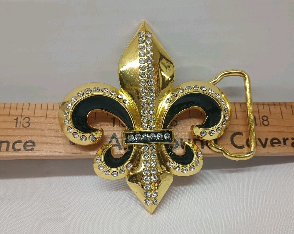 New Gold & Black Metal Belt Buckle With Rhinestones 3.5&Prime; Wide