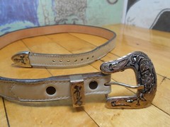 Alpaca Mexico 3-Piece Buckle Set w/ Justin Ivory Leather Belt Size 30