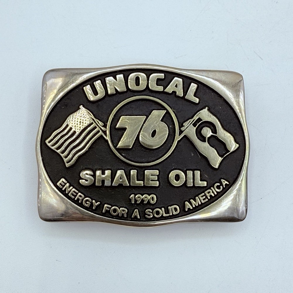 VINTAGE 1989 ***UNOCAL 76***SHALE OIL SILVER BRASS OILFIELD BUCKLE