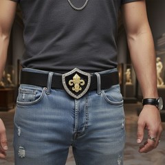 Men Women Belt Buckle Silver Metal Gold Fleur De Lys Lily French Sexy Fancy Cool