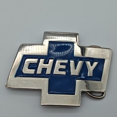 Chevy Bowtie Belt Buckle Blue Enamel Metal (Unbranded)