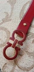 Authentic Ferragamo Red and Black Revversible Belt with Gold Buckle
