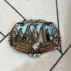 Great American Products Belt Buckle Silver 1993 Native American Eagle Tipi USA