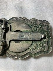 NICKEL SILVER BELL Vintage 1925 Peace Dollar Coin Ornate Belt Buckle 3.25×1.25&Prime;