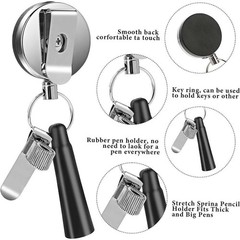 Metallic Solid Compact Space-saving Adjustable Metal Retractable Reel Pen Holder