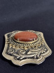Vintage Western Goldstone Belt Buckle Ornate Floral Engraved Cowboy Rodeo Wear