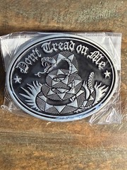 Don&rsquo;t Tread On Me Snake Belt Buckle Gadsden Flag Antique Silver Black Enamel