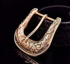 Gold Western Floral Engraved Cowboy Belt Buckle Three Piece Set Unisex 1-1/2&Prime;
