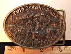 TWIN CREEKS MINE Brass Belt Buckle 3.5&Prime; X 2.5&Prime;