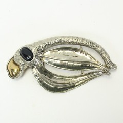 Octopus Belt Buckle Large 6&Prime; Long x 3&Prime; High Silver Tone Black Onyx Eye Jewelry