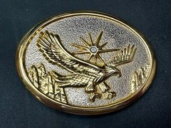 Patriotic American Eagle flying over Mountains w/ starburst Vintage belt buckle