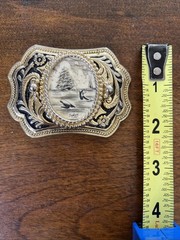 Hand Etched Belt Buckle With Clipper Ship Whales Hawaii Nautical