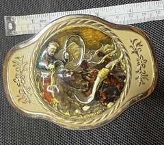MBCI Belt Buckle Mens Gold Tone Western Cowboy Rodeo Roping Longhorn Enamel