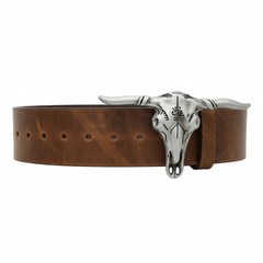 Men Women Western Silver Metal Belt Buckle Long Horn Texas Cow Bull Skull Casual