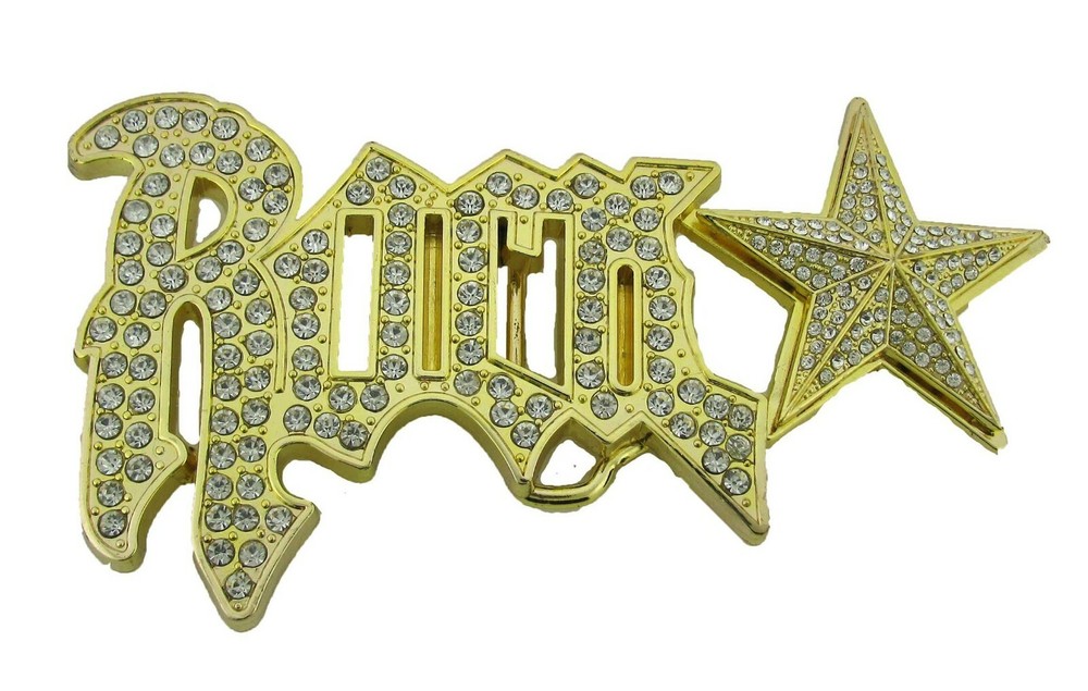 Star Belt Buckle Blinged Gold Metal Finished Rock Hip Punk Rhinestones Big New