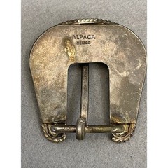 Vintage Mexico Ornate Scroll Design Alpaca Belt Buckle set Nickel